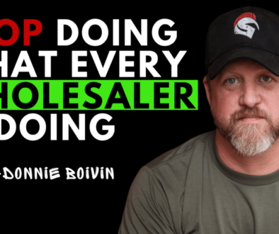 Man in a baseball cap with a determined expression against a black background with bold text 'STOP DOING WHAT EVERY WHOLESALER IS DOING' and the name 'Donnie Bovin' in bright green and white.